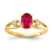 14K Yellow Gold 7x 5mm Oval Ruby and 0.05 Carat AA Diamond Ring view 1