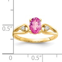 14K Yellow Gold 7x 5mm Oval Pink Sapphire and 0.05 Carat AA Diamond Ring view 2