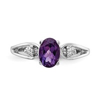 14K White Gold 7x 5mm Oval Amethyst and 0.05 Carat AA Diamond Ring view 5