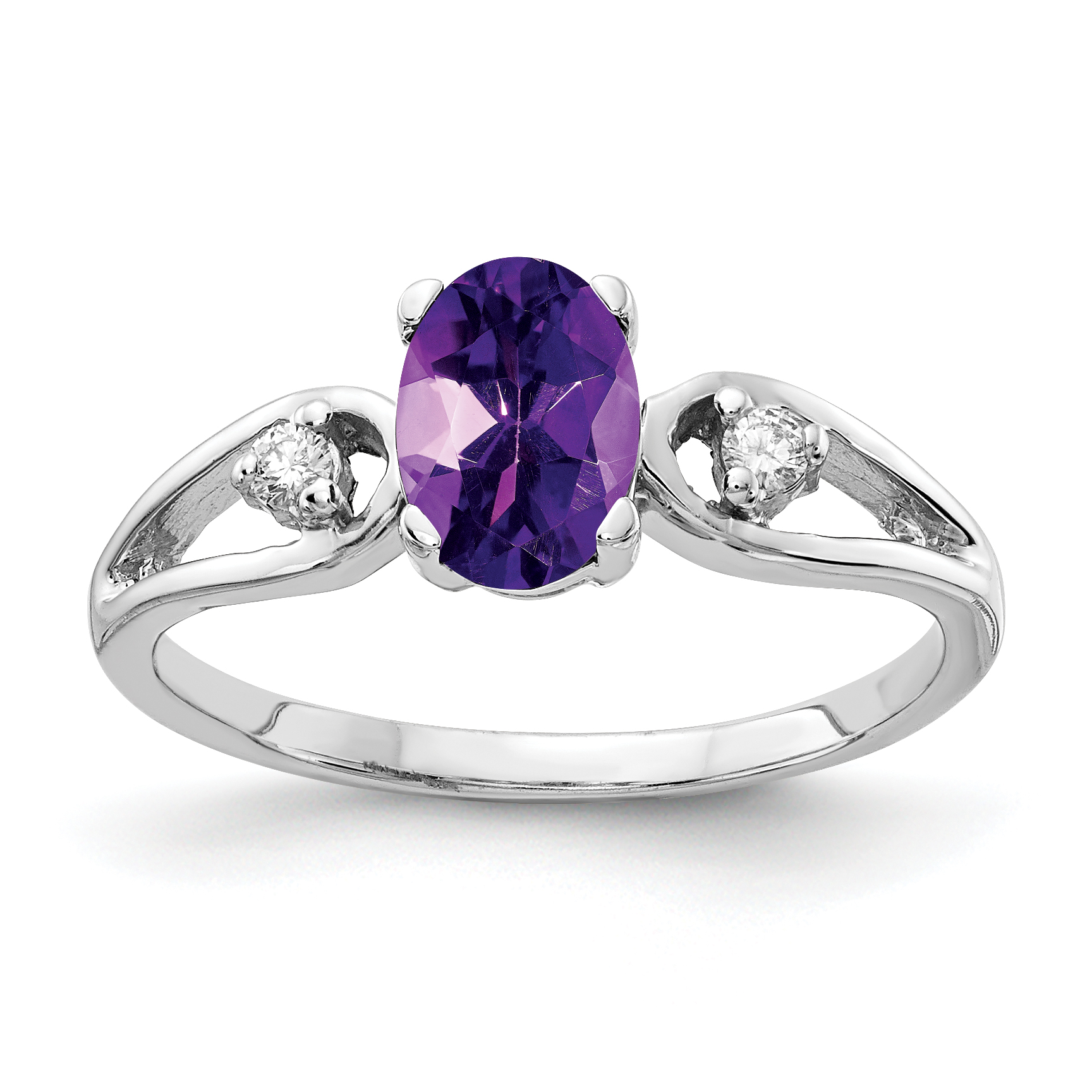 14k White Gold 7x5mm Oval Amethyst AA Diamond ring (Y2190AM/AA)