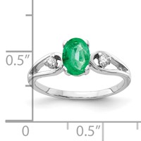 14K White Gold 7x 5mm Oval Emerald and 0.05 Carat AA Diamond Ring view 2
