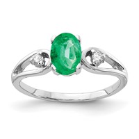14K White Gold 7x 5mm Oval Emerald and 0.05 Carat AA Diamond Ring view 1