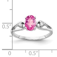 14K White Gold 7x 5mm Oval Pink Sapphire and 0.05 Carat AA Diamond Ring view 2