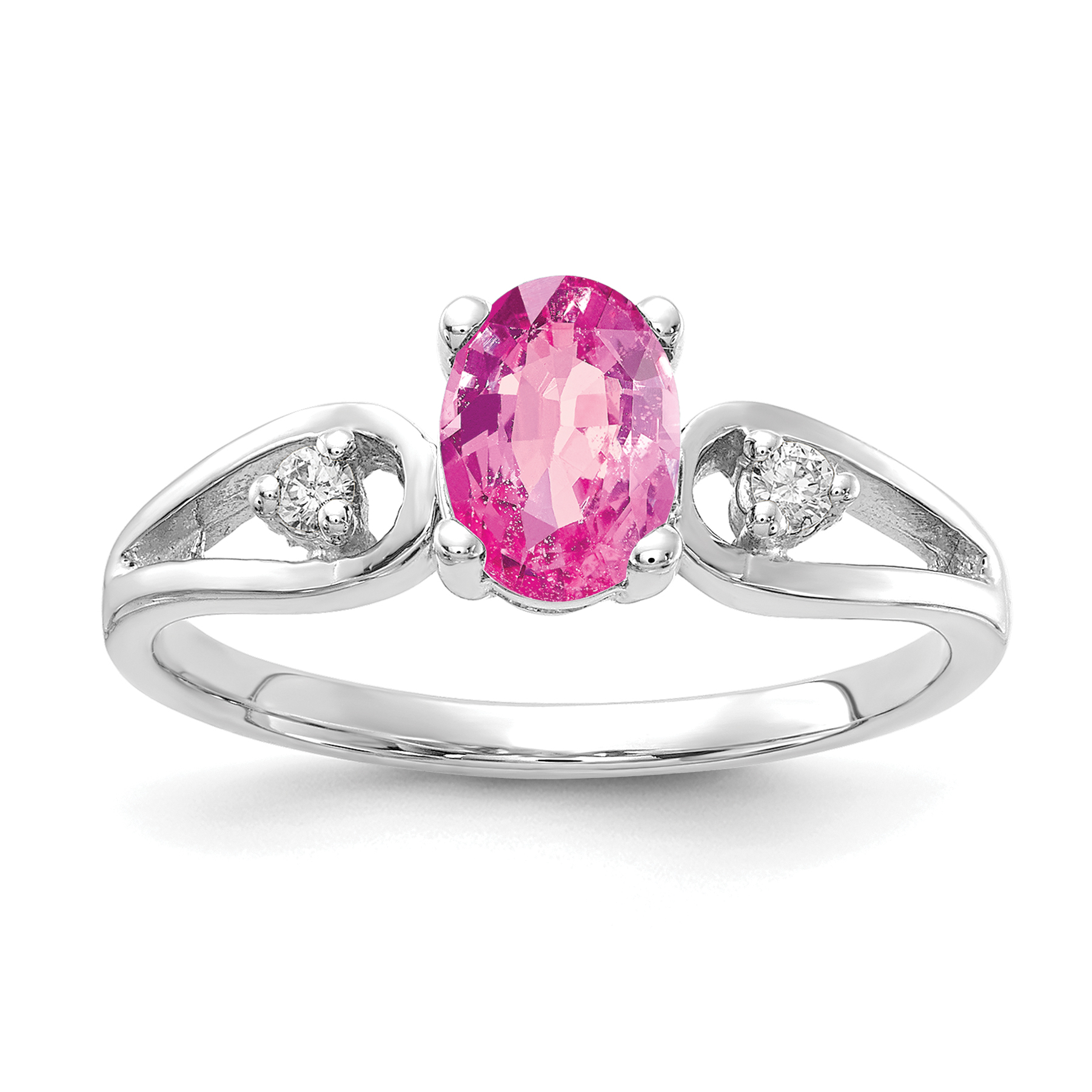 14k White Gold 7x5mm Oval Pink Sapphire AA Diamond ring (Y2190SP/AA)