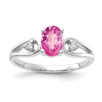 14K White Gold 7x 5mm Oval Pink Sapphire and 0.05 Carat AA Diamond Ring view 1