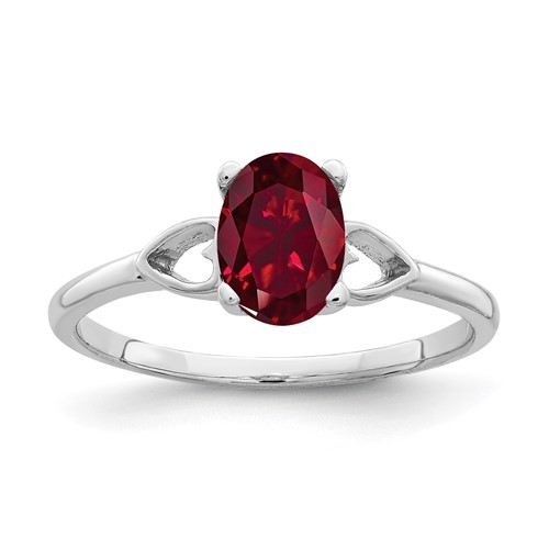 14K White Gold 7x 5mm Oval Lab-Created Ruby Ring