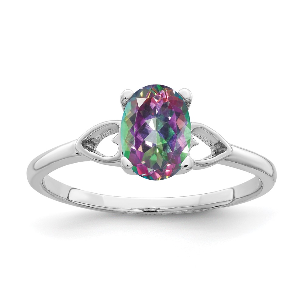 14K White Gold 7x5mm Oval Mystic Fire Topaz Ring