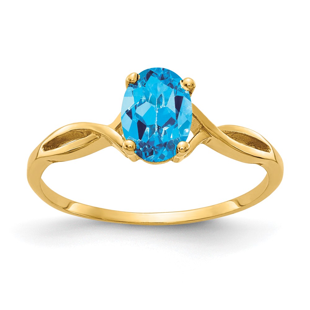 14K Yellow Gold 7x 5mm Oval Blue Topaz Twist Ring