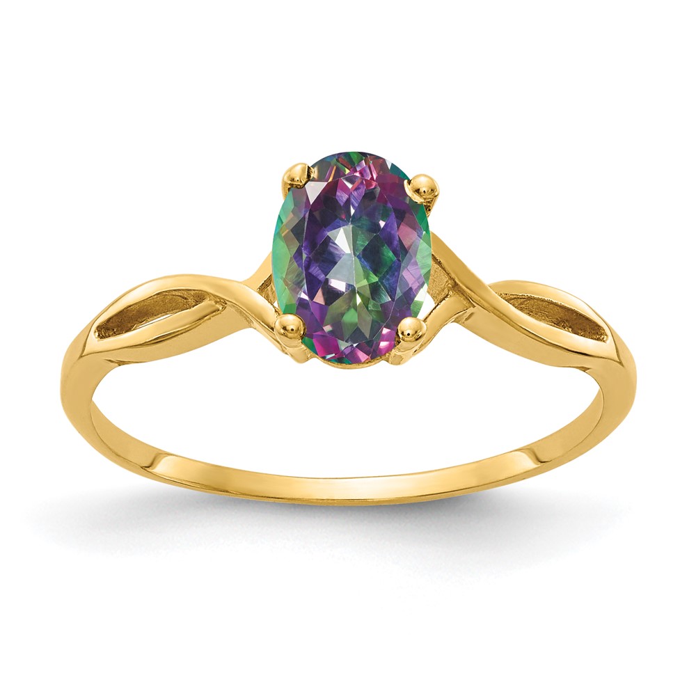 14K Yellow Gold 7x5mm Oval Mystic Fire Topaz Twist Ring