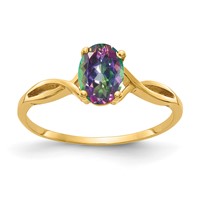 14K Yellow Gold 7x5mm Oval Mystic Fire Topaz Twist Ring view 1