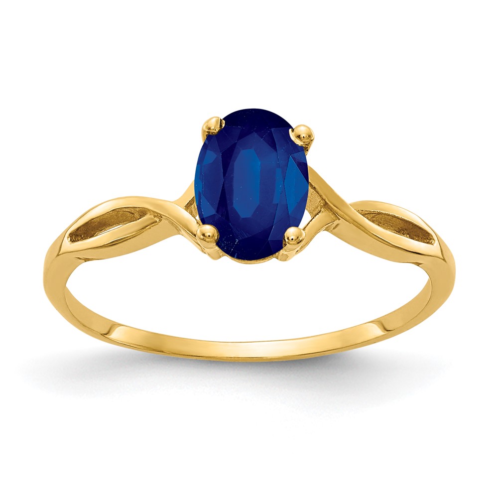 14K Yellow Gold 7x5mm Oval Blue Sapphire Ring