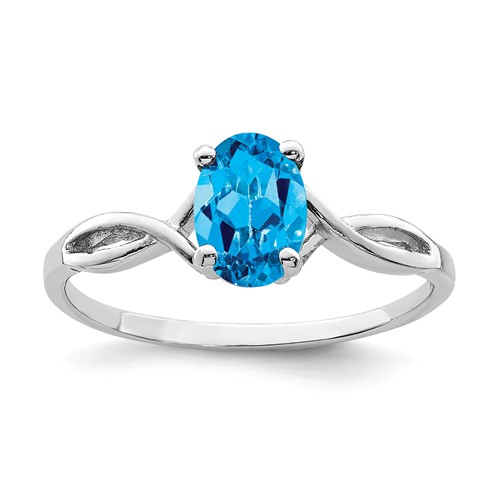 14K White Gold 7x 5mm Oval Blue Topaz Twist Ring