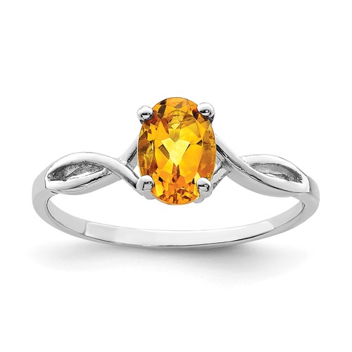14K White Gold 7x 5mm Oval Citrine Twist Ring