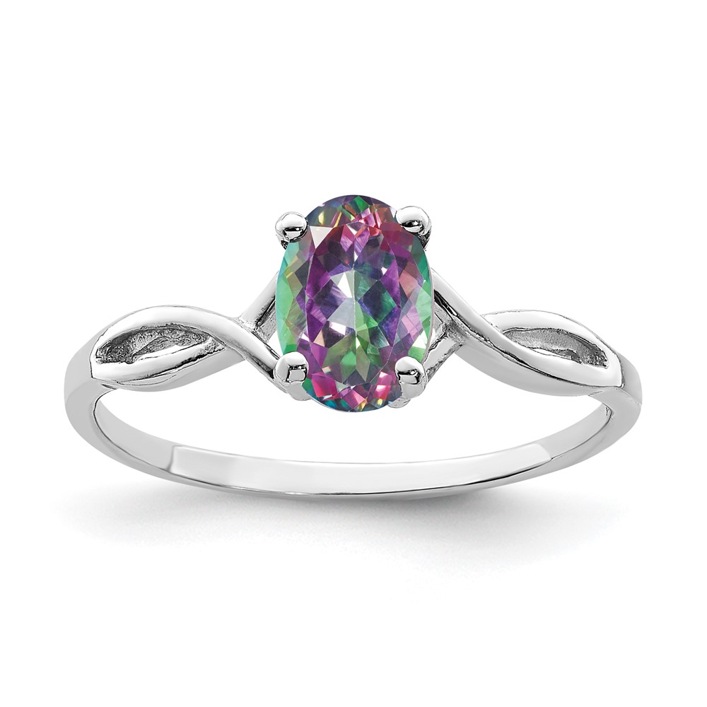 14K White Gold 7x5mm Oval Mystic Fire Topaz Twist Ring