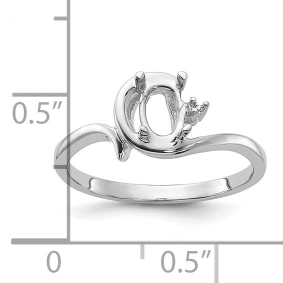 14k White Gold Polished Holds 1-1.3mm Round and 1-7x5 Oval Gemstone Ring Mounting