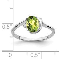 14K White Gold 7x5mm Oval Peridot and AA Diamond Ring view 2