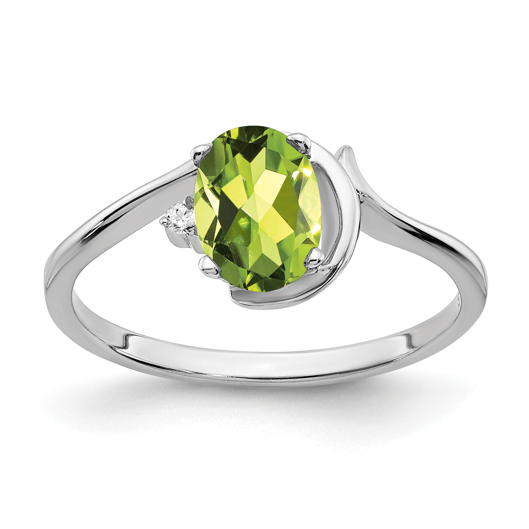 14k White Gold 7x5mm Oval Peridot AA Diamond ring (Y2202PE/AA)