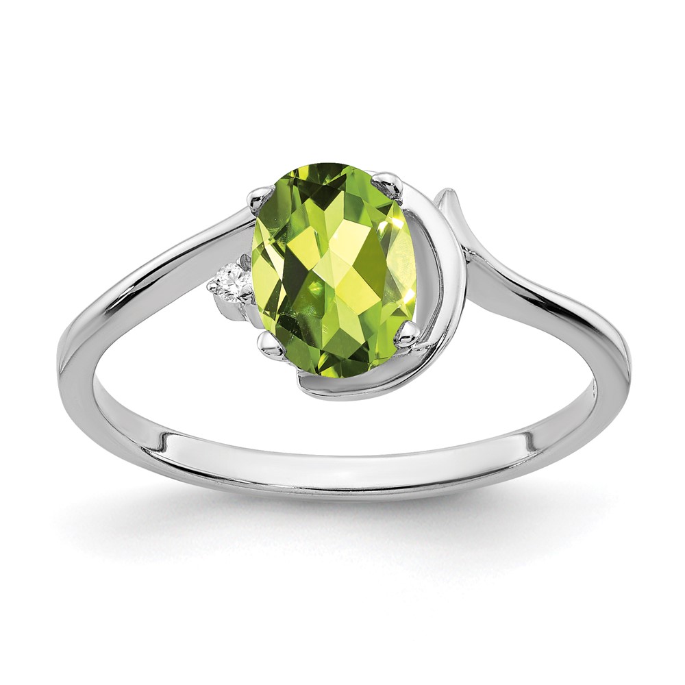 14K White Gold 7x5mm Oval Peridot and AA Diamond Ring