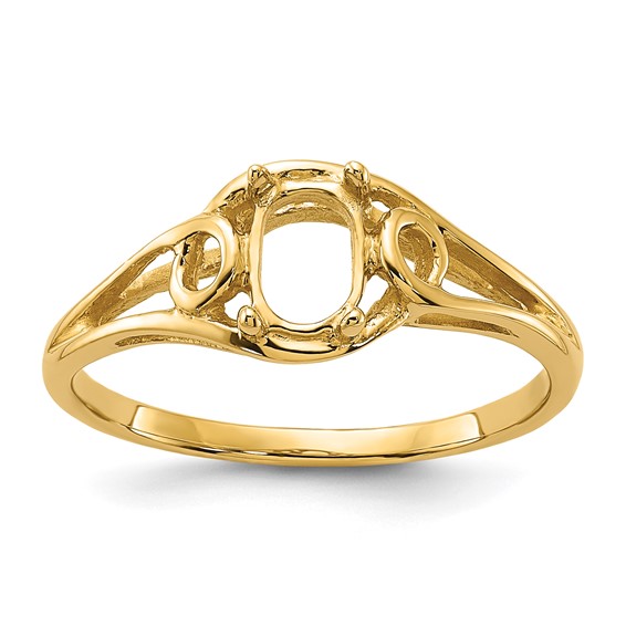 14k Polished Holds 6x4 Oval Gemstone Ring Mounting