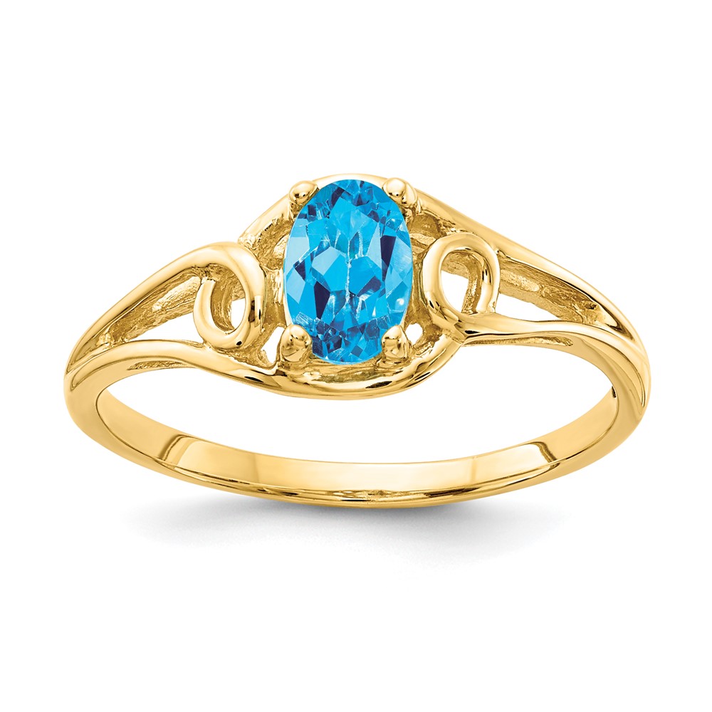 14K Yellow Gold 6x4mm Oval Blue Topaz Ring