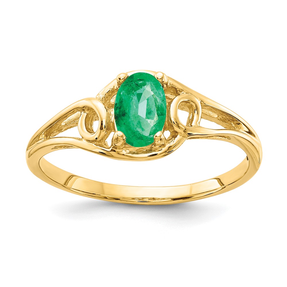 14K Yellow Gold 6x4mm Oval Emerald Ring