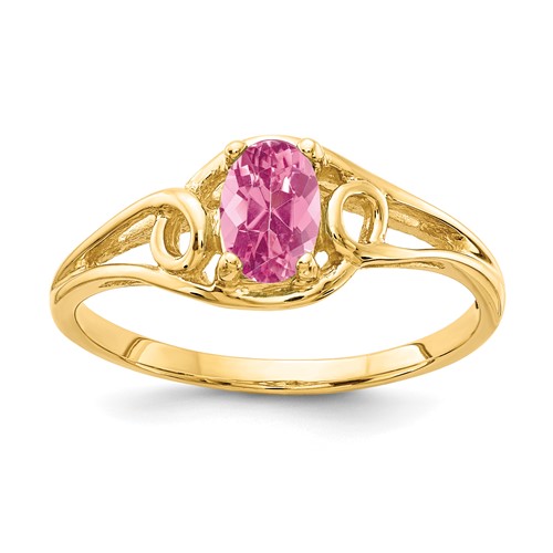 14K Yellow Gold 6x 4mm Oval Pink Tourmaline Ring