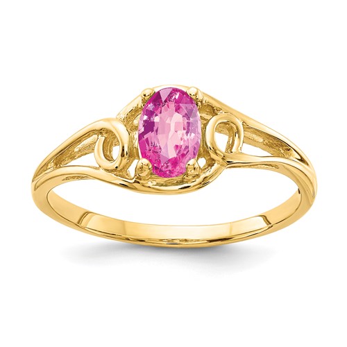 14K Yellow Gold 6x 4mm Oval Pink Sapphire Ring