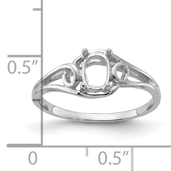 14k White Gold Polished Holds 6x4 Oval Gemstone Ring Mounting