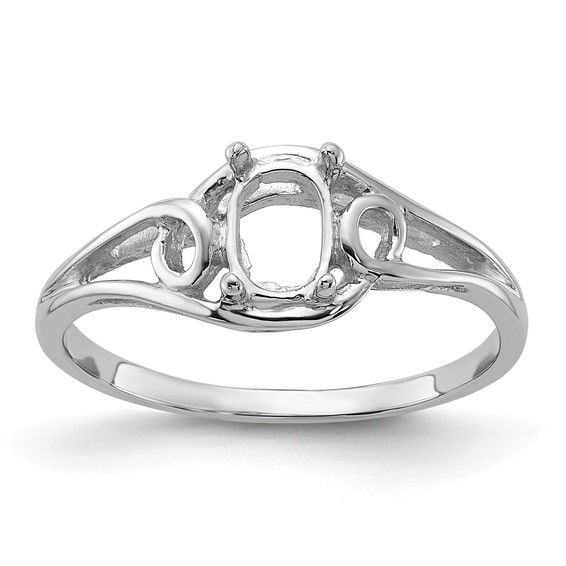 14k White Gold Polished Holds 6x4 Oval Gemstone Ring Mounting