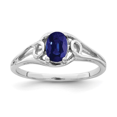 14K White Gold 7x 5mm Oval Blue Sapphire Ring