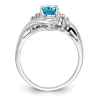 14K White Gold 7x 5mm Oval Blue Topaz and 0.07 Carat AA Diamond Ring view 2