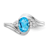 14K White Gold 7x 5mm Oval Blue Topaz and 0.07 Carat AA Diamond Ring view 5