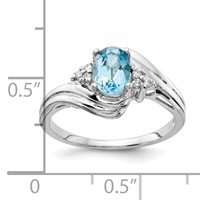 14K White Gold 7x 5mm Oval Blue Topaz and 0.07 Carat AA Diamond Ring view 3
