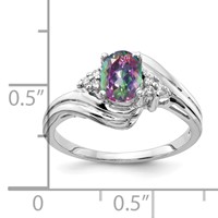 14K White Gold 7x 5mm Oval Mystic Fire Topaz and 0.05 Carat AA Diamond Ring view 2