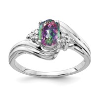 14K White Gold 7x 5mm Oval Mystic Fire Topaz and 0.05 Carat AA Diamond Ring view 1