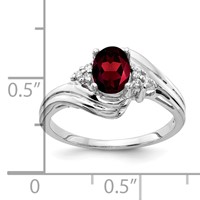 14K White Gold 7x 5mm Oval Garnet and 0.05 Carat VS Diamond Ring view 2