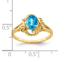 14K Yellow Gold 7x5mm Oval Blue Topaz Ring view 3