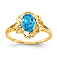 14K Yellow Gold 7x5mm Oval Blue Topaz Ring view 1