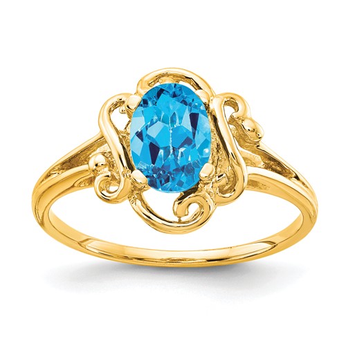 14K Yellow Gold 7x 5mm Oval Blue Topaz Ring