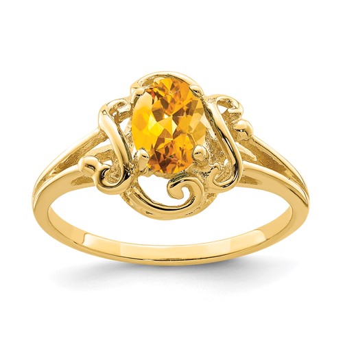 14K Yellow Gold 7x 5mm Oval Citrine Ring