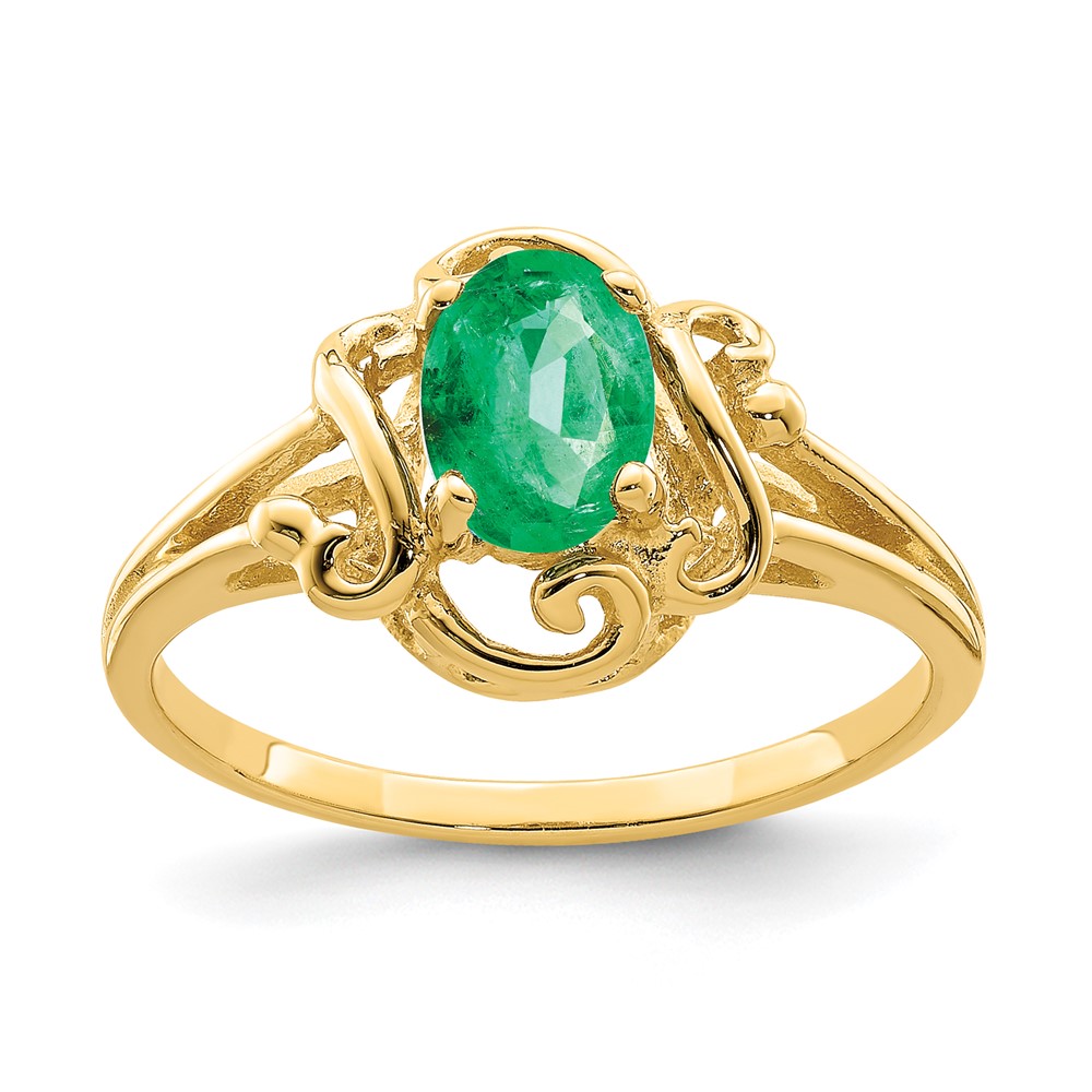 14K Yellow Gold 7x5mm Oval Emerald Ring