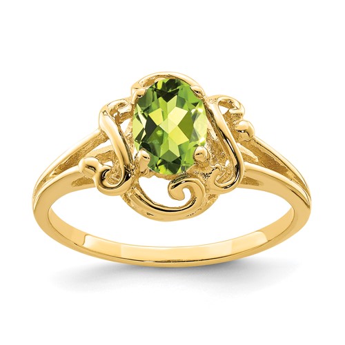 14K Yellow Gold 7x 5mm Oval Peridot Ring