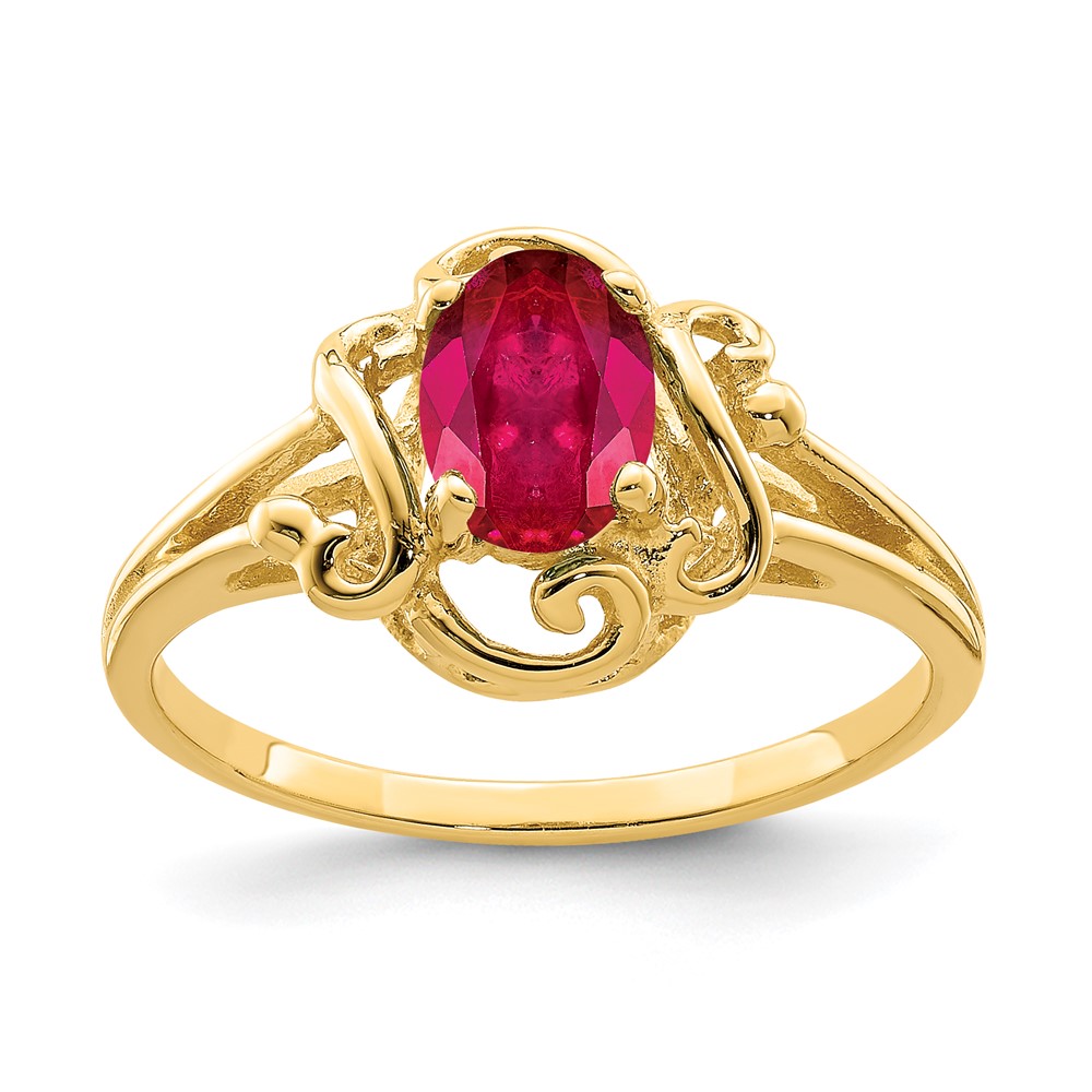 14K Yellow Gold 7x5mm Oval Ruby Ring