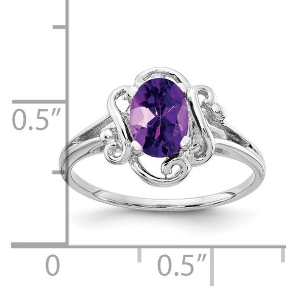 14k White Gold 7x5mm Oval Amethyst Checker ring
