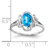 14K White Gold 7x 5mm Oval Blue Topaz Ring view 2