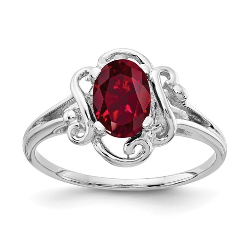 14K White Gold 7x 5mm Oval Lab-Created Ruby Ring