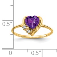 14K 6mm Yellow Gold Heart Amethyst and AA Diamond Ring view 2