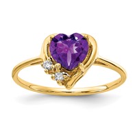 14K 6mm Yellow Gold Heart Amethyst and AA Diamond Ring view 1