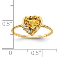 14K 6mm Yellow Gold Heart Citrine and Aaa Diamond Ring view 2