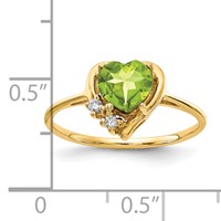 14K 6mm Yellow Gold Heart Peridot and a Diamond Ring view 2